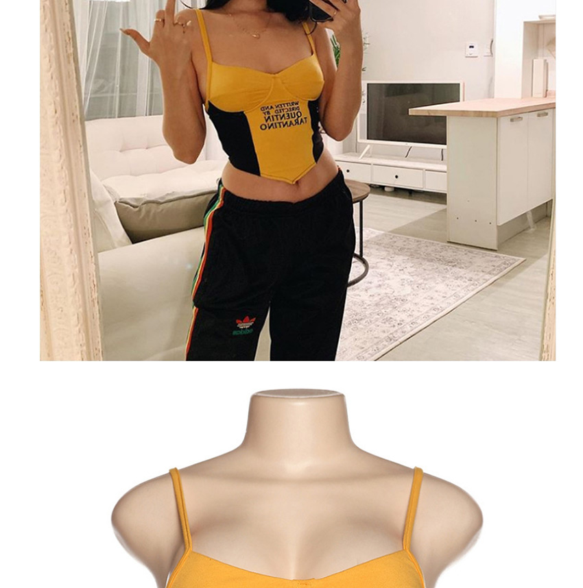 Fashion Yellow Contrast Stitching Letter Printed Small Vest,Tank Tops & Camis