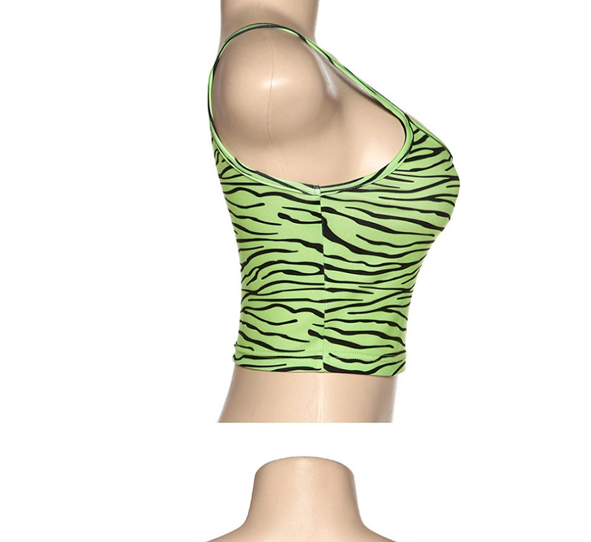 Fashion Green Strap Collar Printed Short Navel Exposed Vest,Tank Tops & Camis