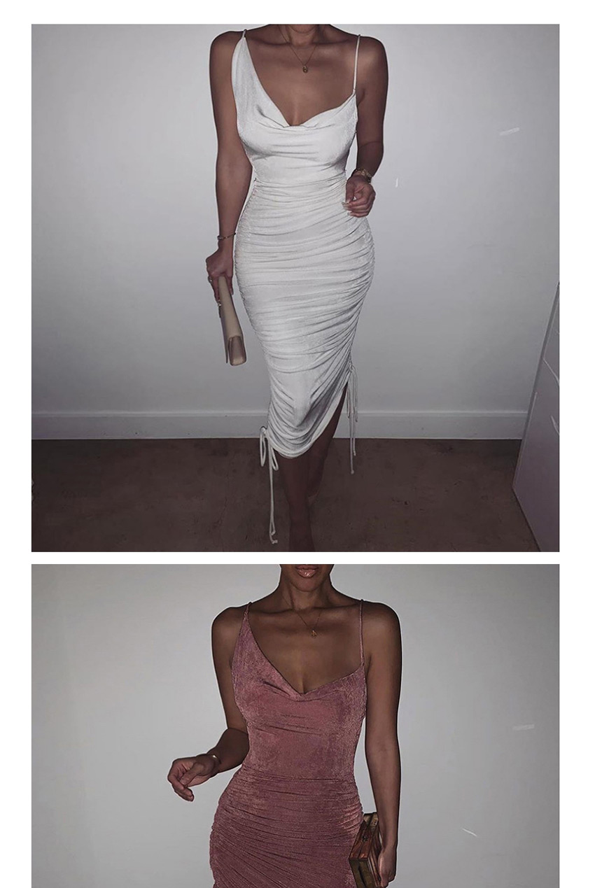 Fashion White Strapless Slim-fit Drawstring Dress,Long Dress