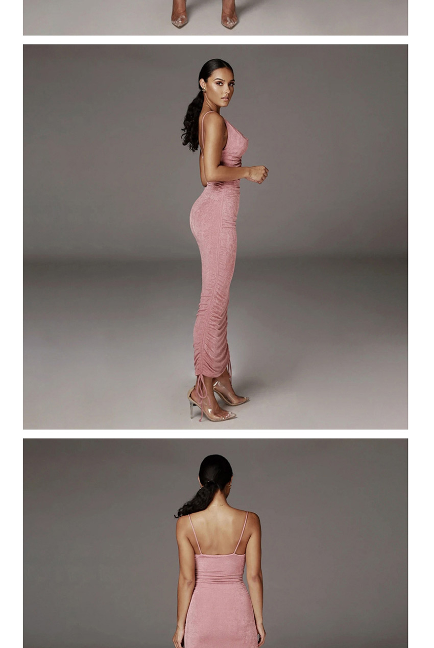 Fashion Pink Strapless Slim-fit Drawstring Dress,Long Dress