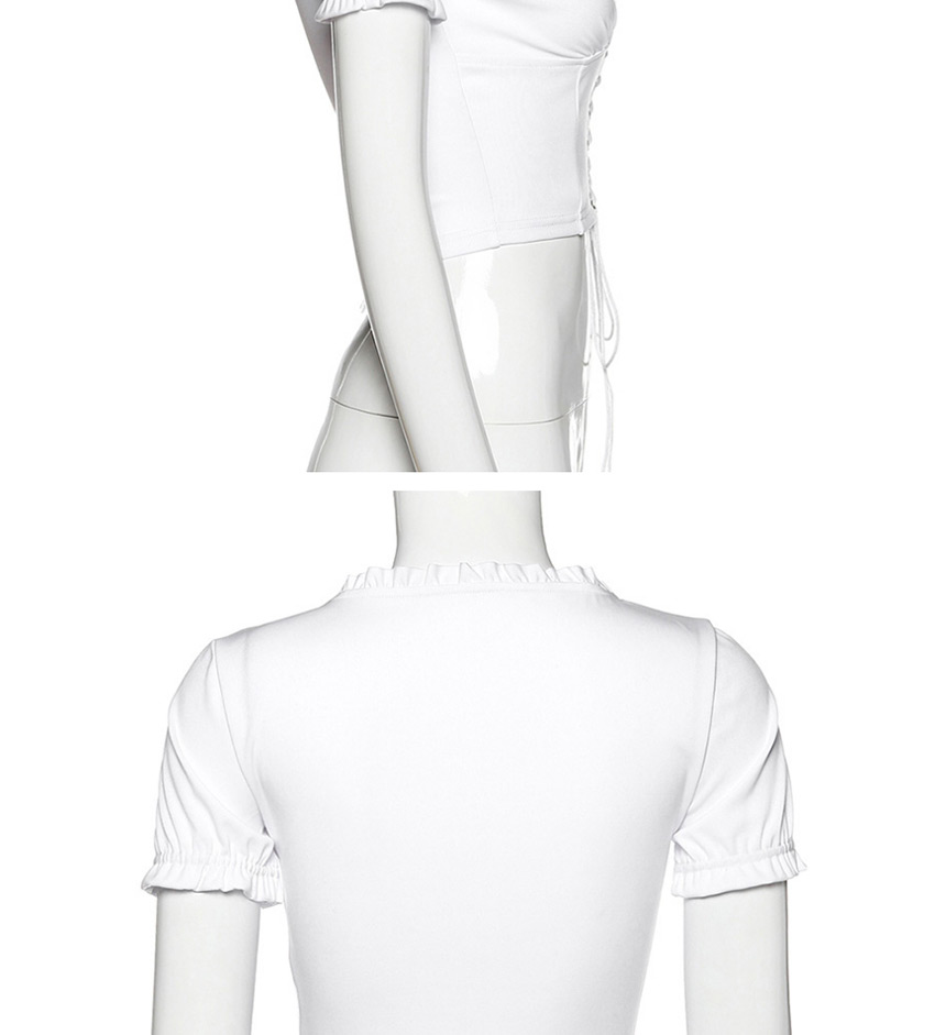 Fashion White Short-sleeved V-neck Fungus Straps Slim Fit T-shirt,Tank Tops & Camis