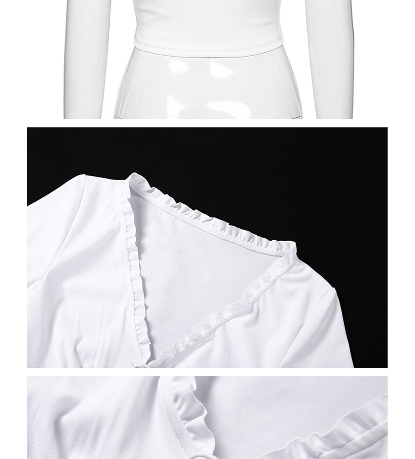 Fashion White Short-sleeved V-neck Fungus Straps Slim Fit T-shirt,Tank Tops & Camis