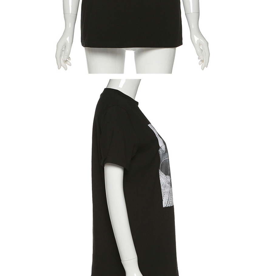 Fashion Black Round Neck Printed Short Sleeve T-shirt,Tank Tops & Camis