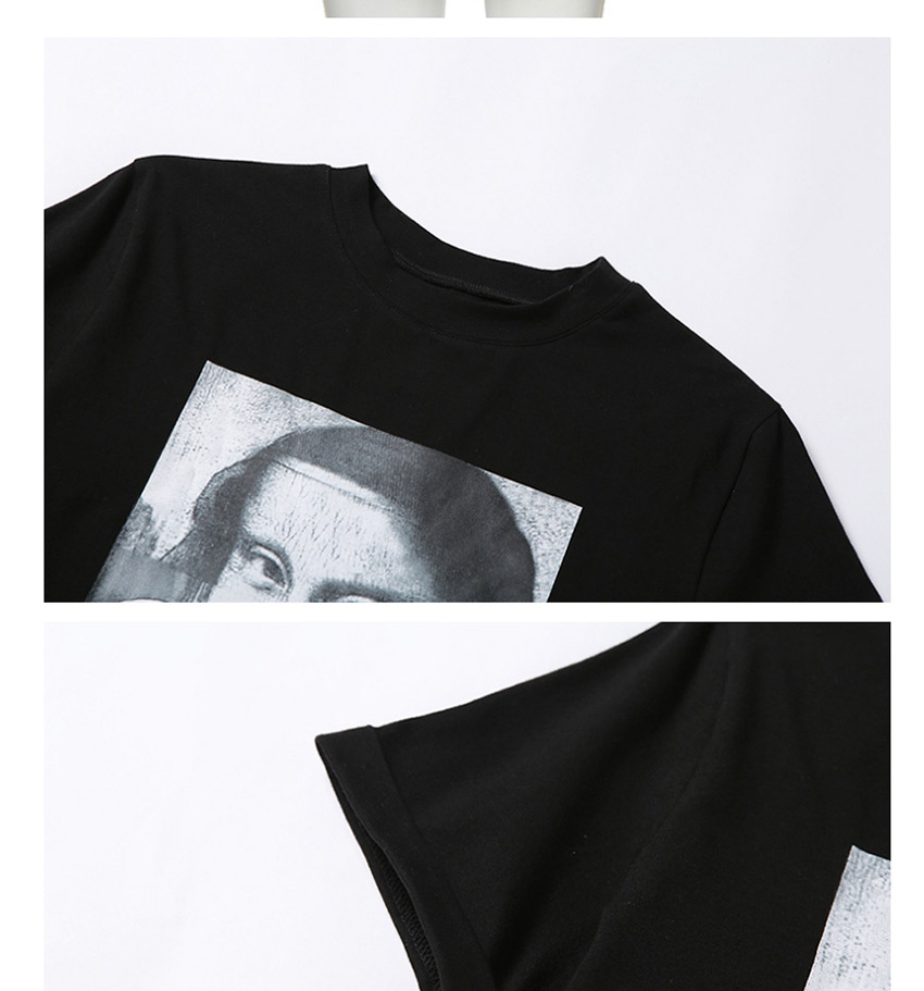 Fashion Black Round Neck Printed Short Sleeve T-shirt,Tank Tops & Camis