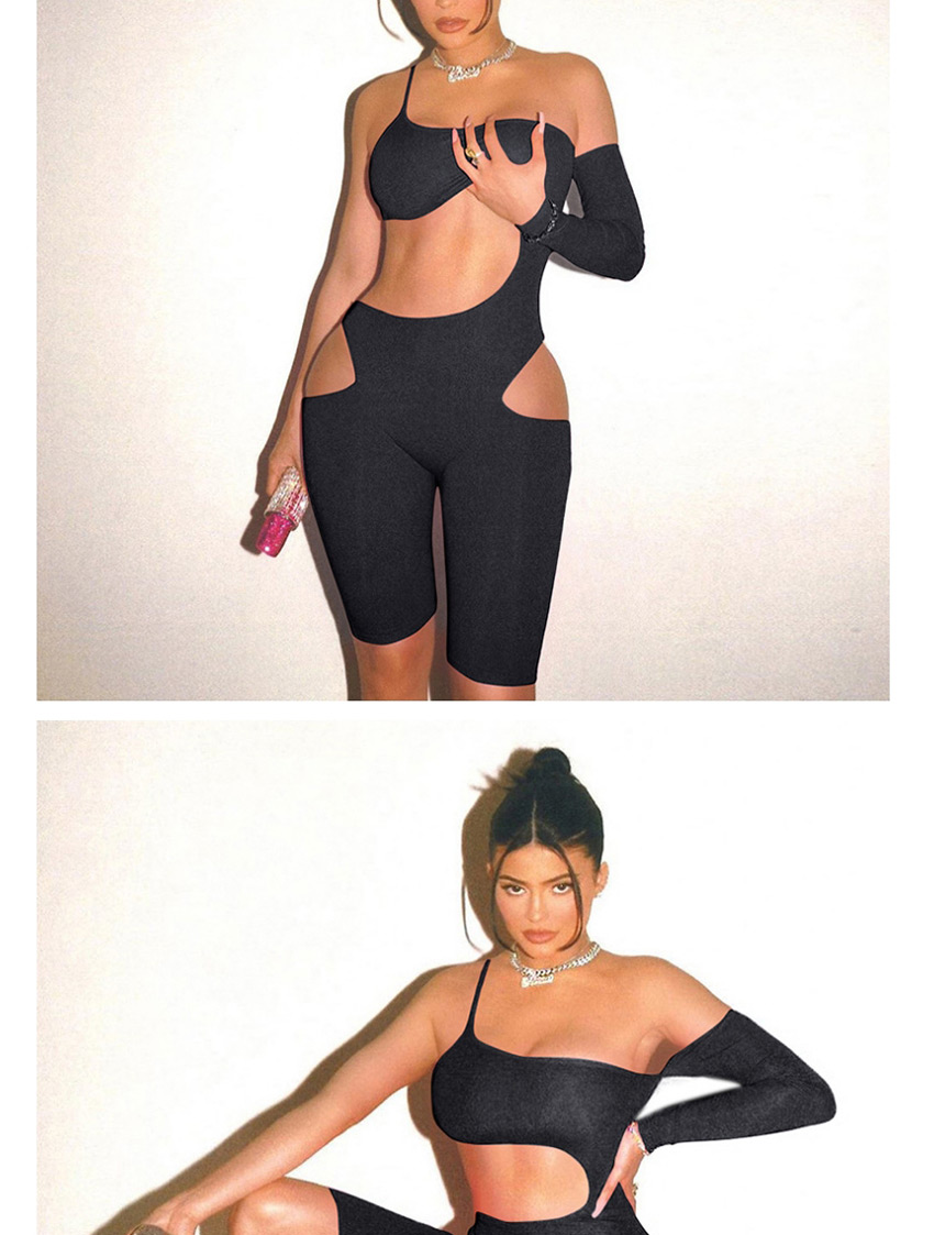 Fashion Black Cutout Slim One-shoulder Exposed Bodysuit,One Pieces