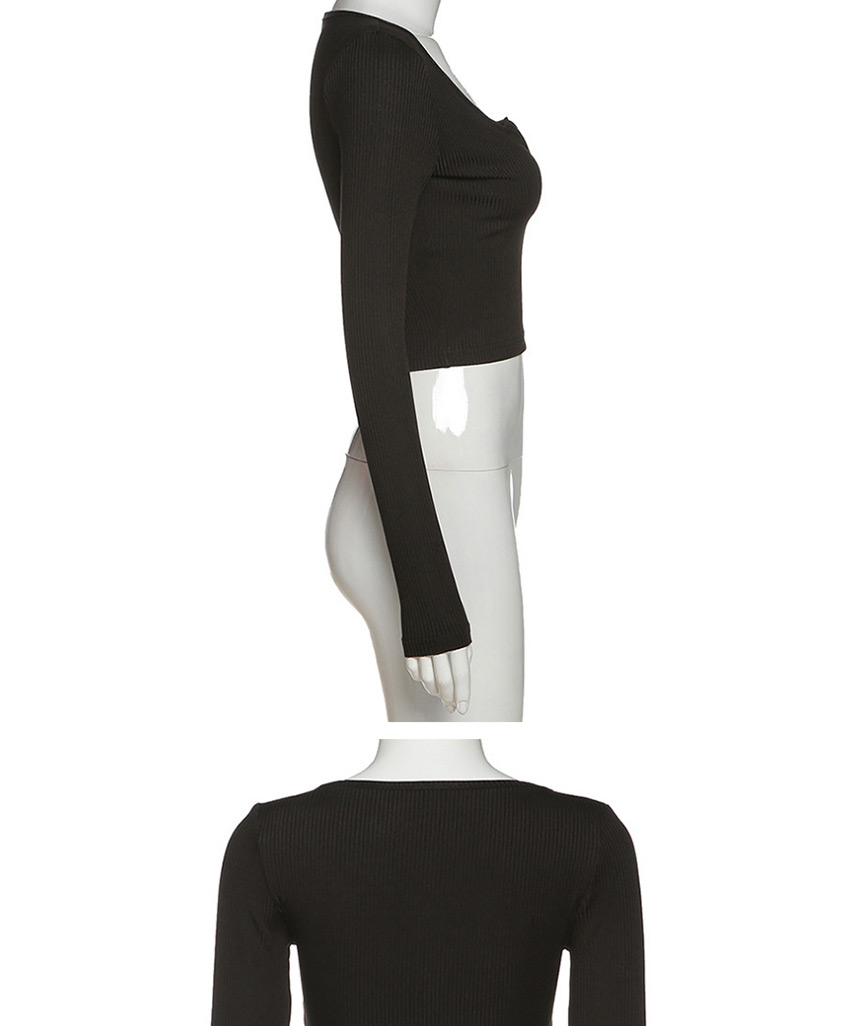 Fashion Black V-neck Long-sleeved Slim-neck T-shirt,Tank Tops & Camis