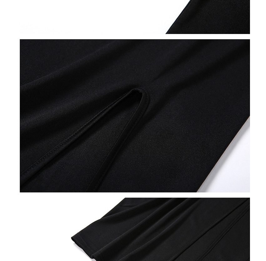 Fashion Black Square Collar Long Sleeve Split Slim Dress,Long Dress