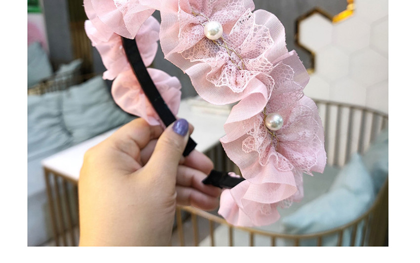 Fashion Pink Lace And Pearl Fine Tooth Non-slip Headband,Head Band