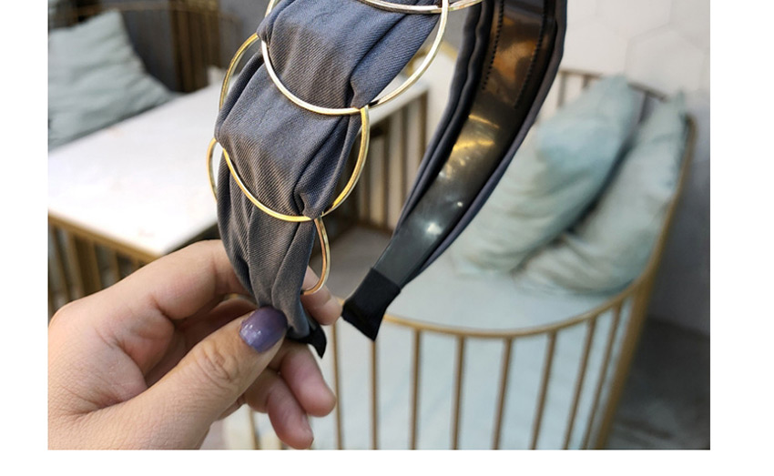 Fashion Navy Blue Metal Ring Wide-brimmed Fabric Headband,Head Band