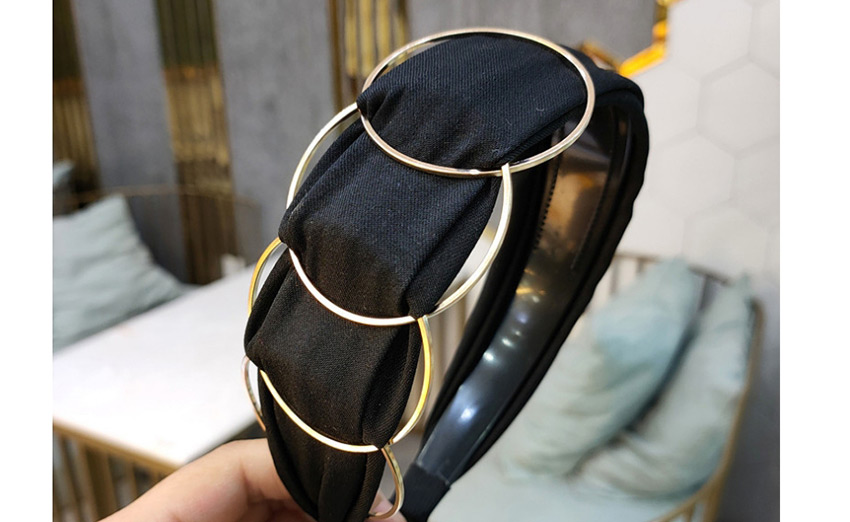 Fashion Black Metal Ring Wide-brimmed Fabric Headband,Head Band