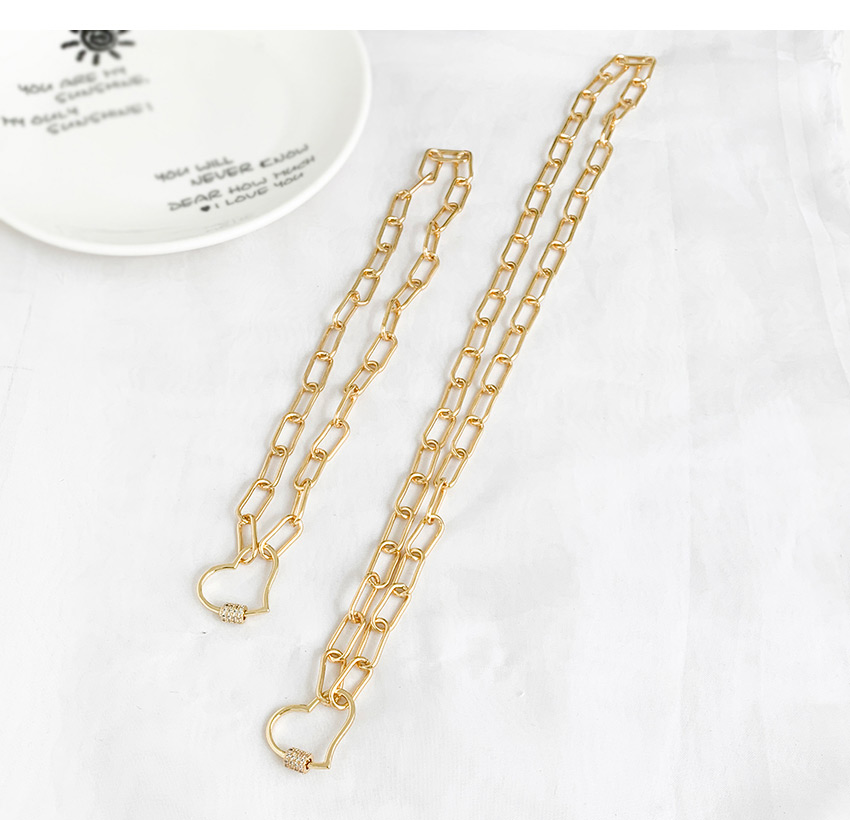 Fashion Gold 60cm Copper Inlay Zircon Love Lock Necklace,Pendants