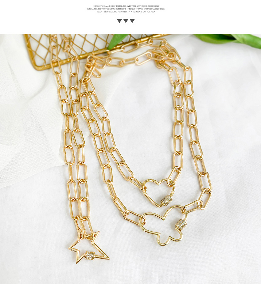 Fashion Gold 40cm Copper-set Zircon Lock Necklace,Pendants