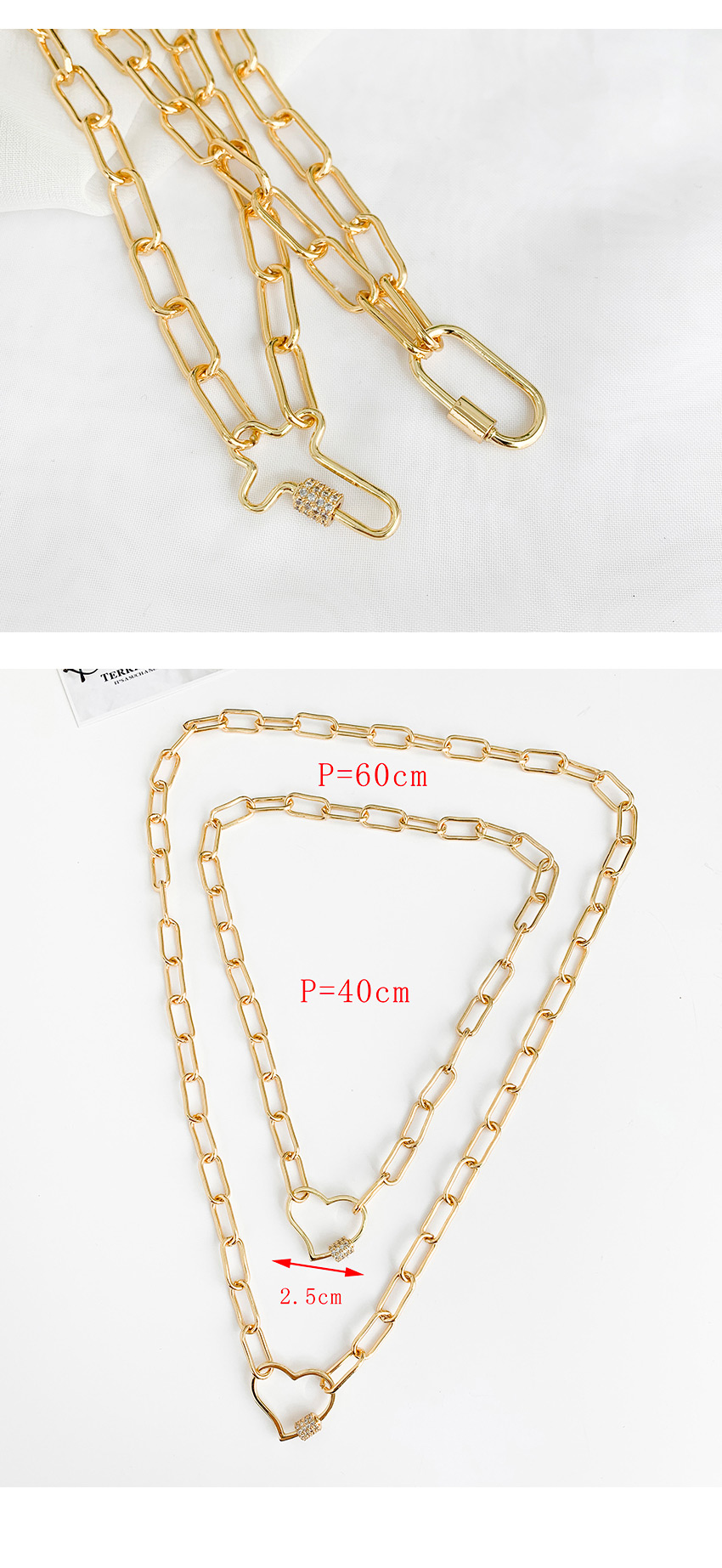 Fashion Gold 40cm Copper Inlay Zircon Love Lock Necklace,Pendants