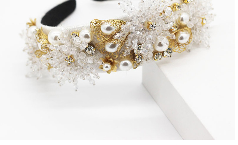 Fashion White Crystal Beaded Pearl Flower Metal Hollow Headband,Head Band