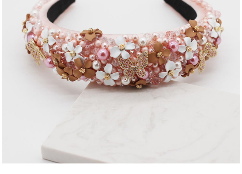 Fashion Pink Butterfly Crystal Beaded Pearl Butterfly Flower Resin Headband,Head Band