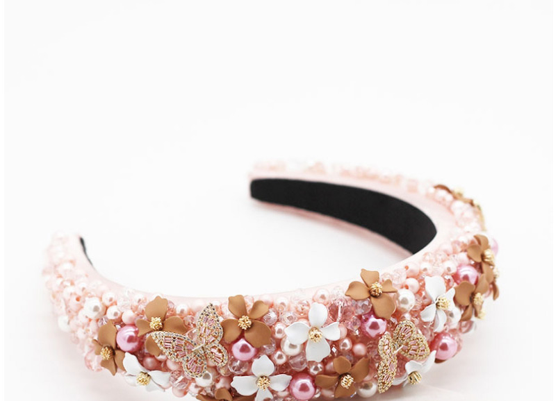 Fashion Pink Butterfly Crystal Beaded Pearl Butterfly Flower Resin Headband,Head Band