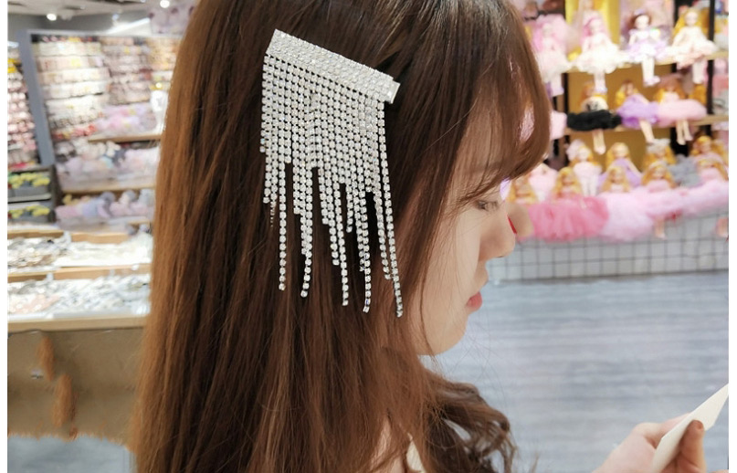 Fashion Silver Rhinestone Tassel Geometry Duckbill Clip,Hairpins