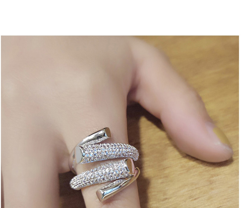 Fashion Silver Adjustable Open Ring With Rhinestone Geometry,Fashion Rings