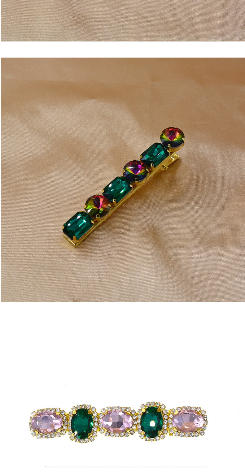 Fashion Dark Green Inlaid Faceted Crystal Geometric Hairpin,Hairpins