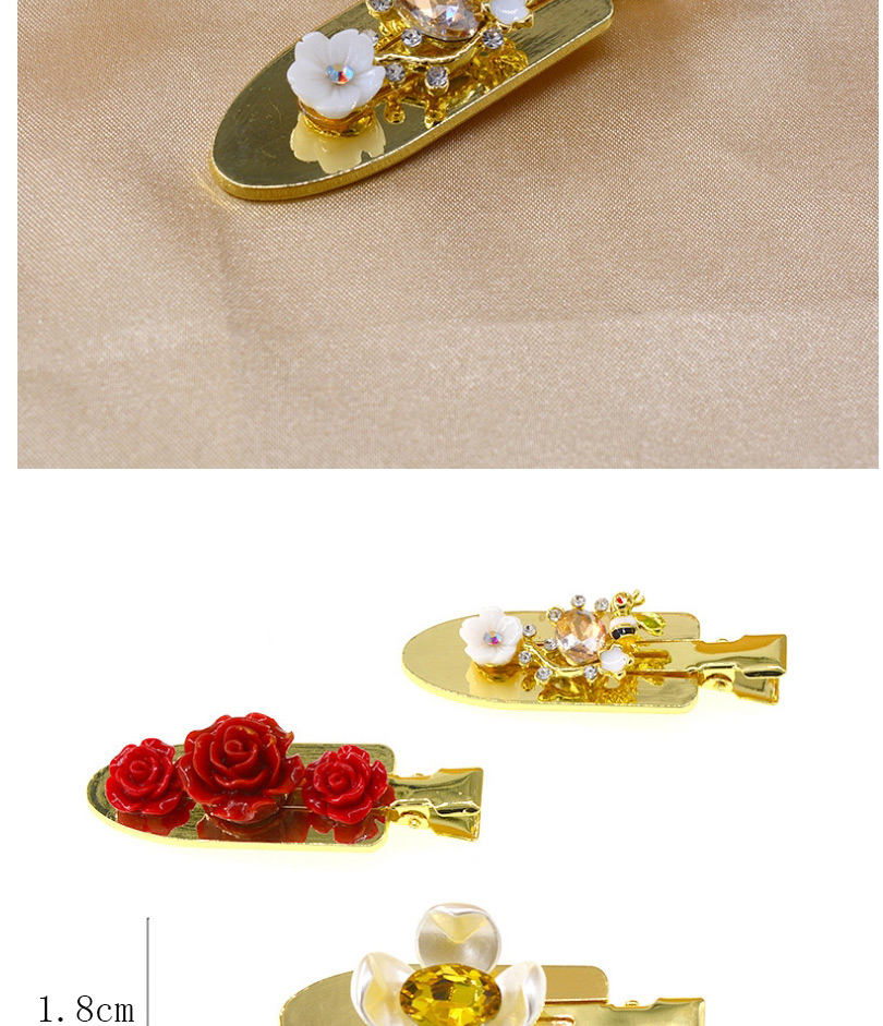 Fashion Golden Small Shovel Glossy Resin Flower Rhinestone Hairpin,Hairpins