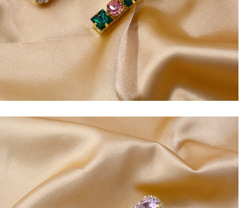 Fashion Green + Pink Diamond-shaped Faceted Crystal Geometric Hairpin,Hairpins