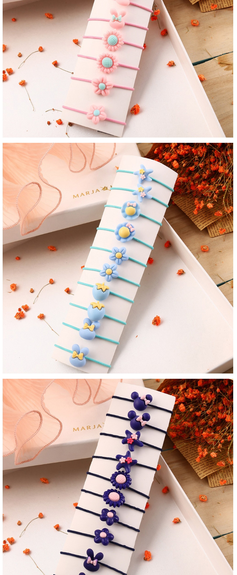 Fashion 20 Blue Flower Strawberry Star Geometric Children Hair Rope Set,Kids Accessories