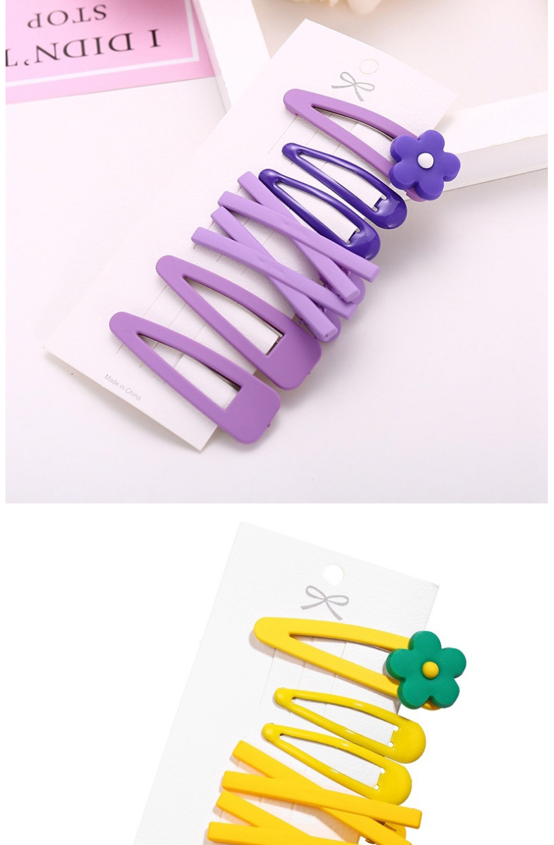 Fashion Purple Flower Cross Geometric Hollow Hair Clip Set,Hairpins