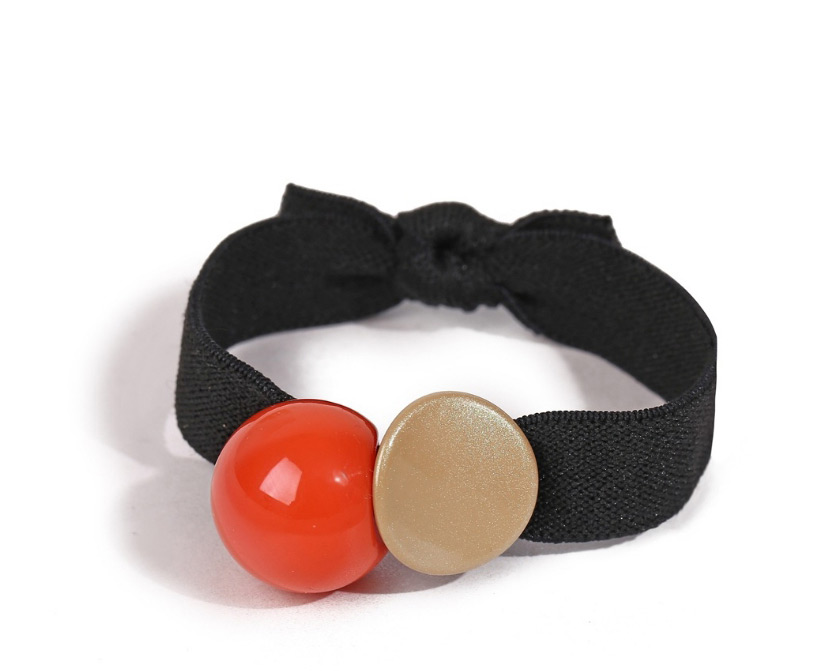Fashion Black Geometric Round Hair Rope With Thick Rubber Band And Bright Beads,Hair Ring