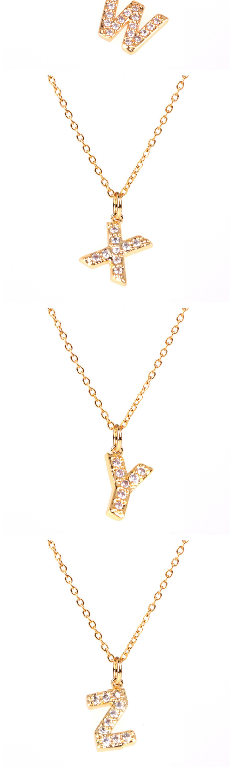 Fashion Golden J Diamond Clavicle Chain Diamond Letters Necklace,Necklaces