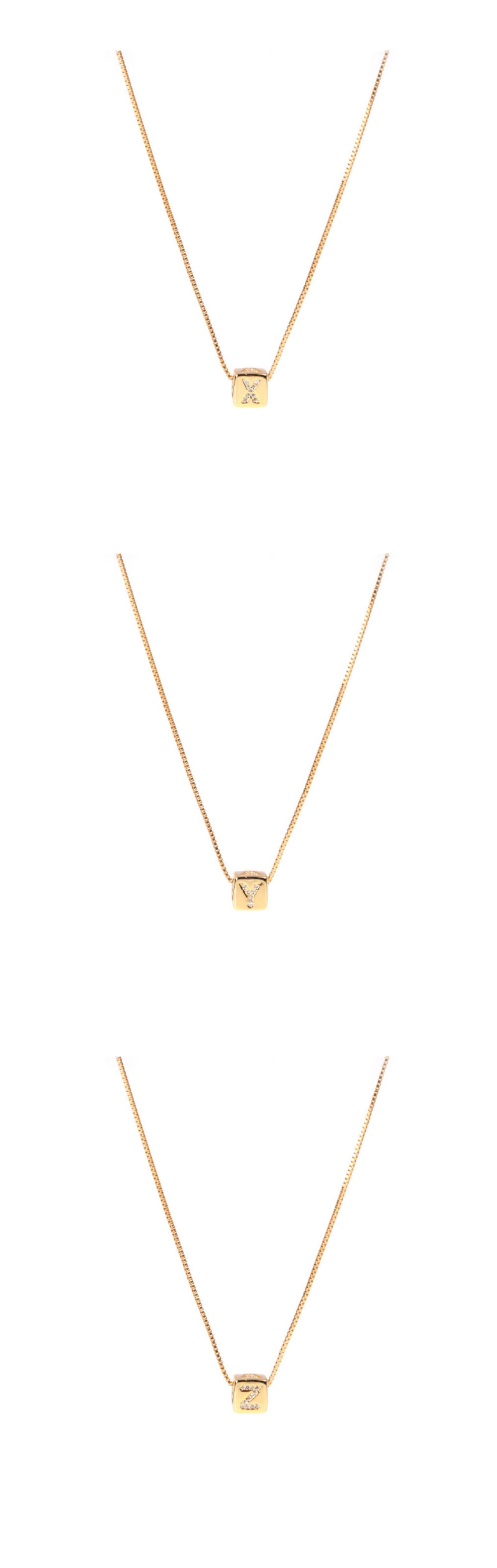 Fashion Golden A Letter Cube Dice Zircon Clavicle Necklace,Necklaces