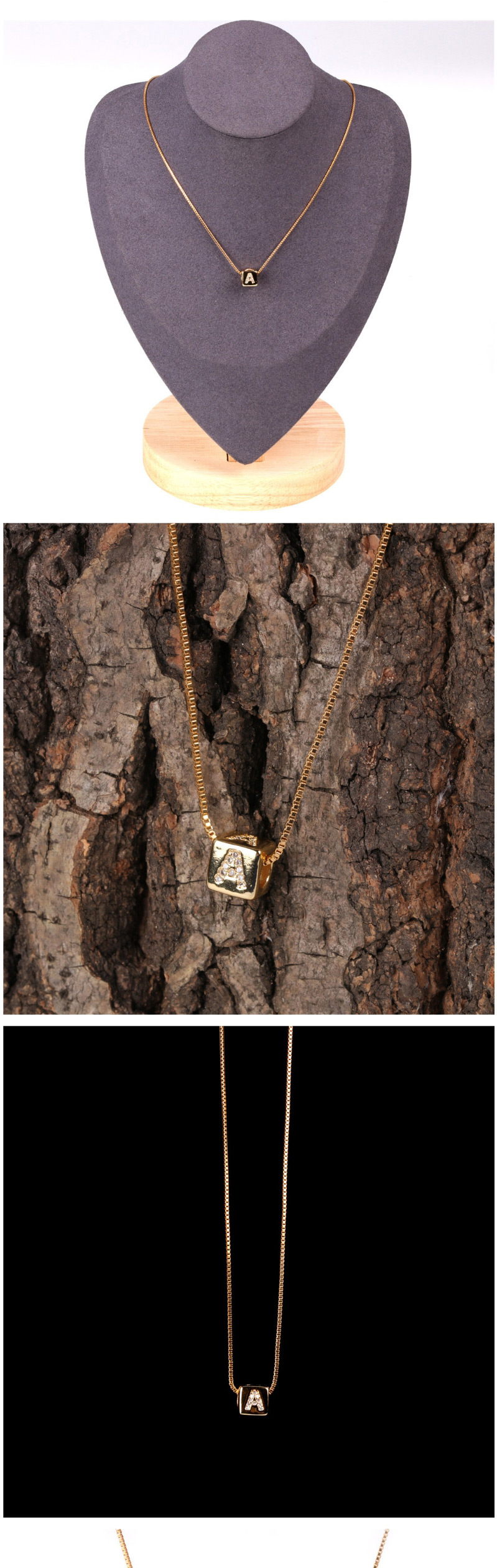 Fashion Golden T Letter Cube Dice Zircon Clavicle Necklace,Necklaces