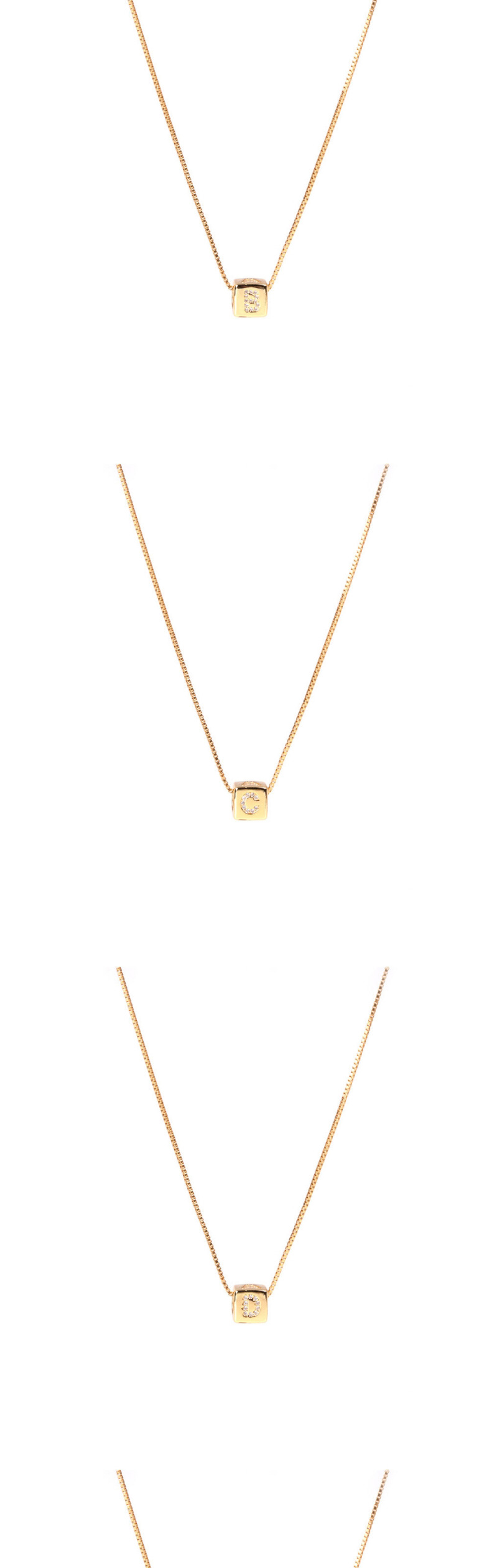 Fashion Golden A Letter Cube Dice Zircon Clavicle Necklace,Necklaces