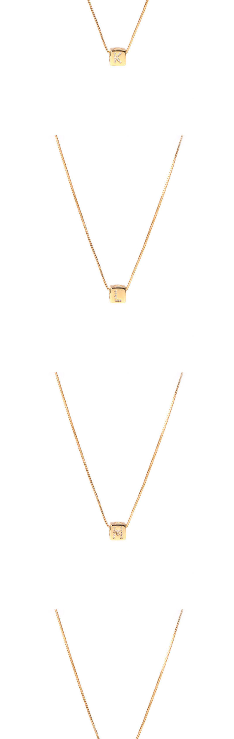 Fashion Golden M Letter Cube Dice Zircon Clavicle Necklace,Necklaces