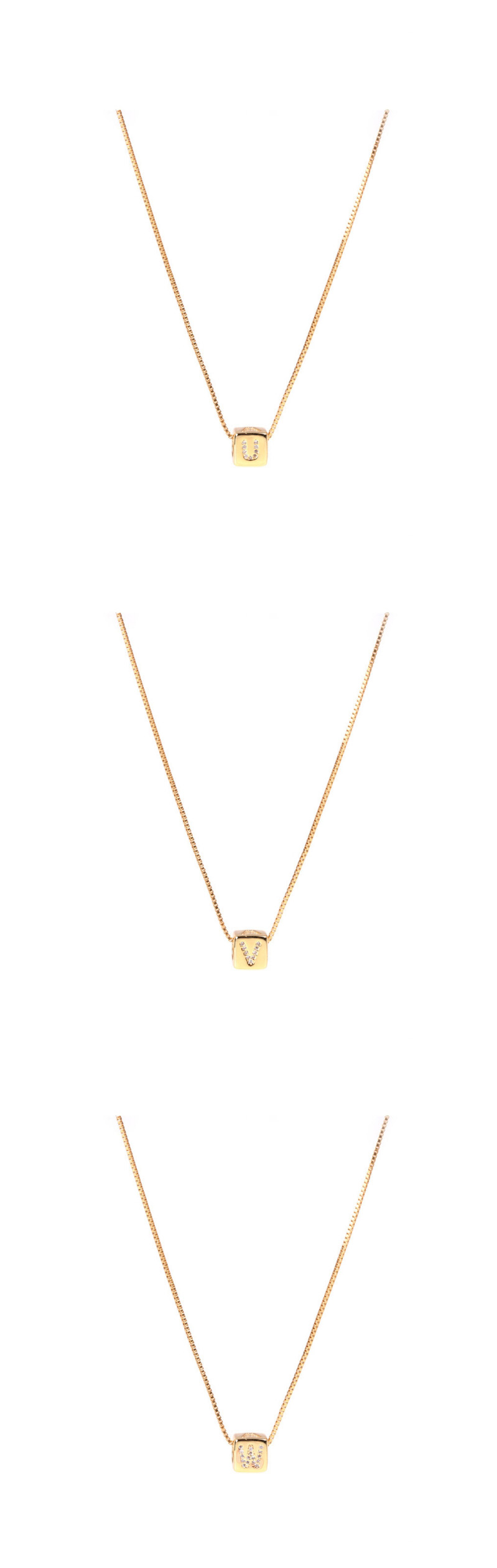 Fashion Golden T Letter Cube Dice Zircon Clavicle Necklace,Necklaces
