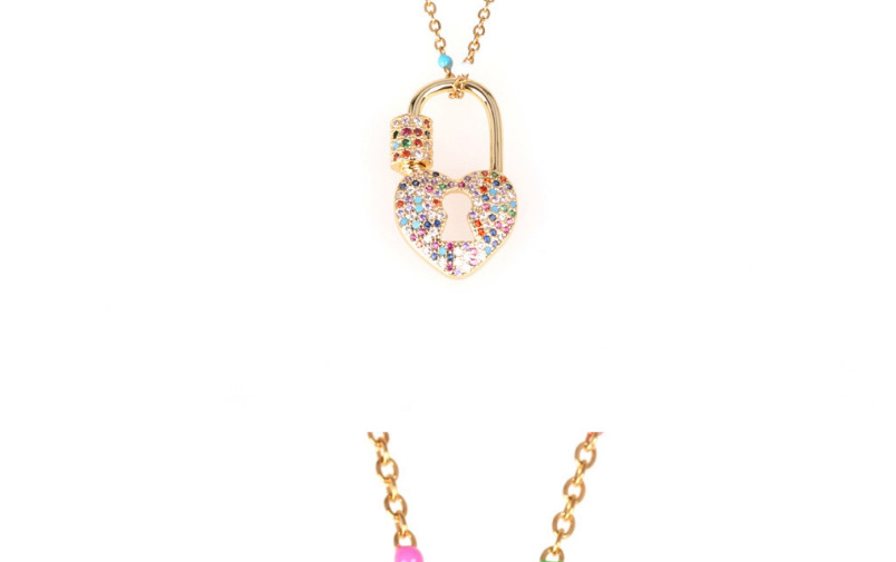 Fashion Golden Lock Shaped Love Micro-set Zircon Hollow Resin Necklace,Necklaces
