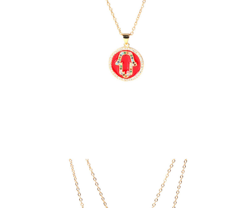 Fashion Red Round Palm Necklace With Drops Of Oil And Diamonds,Necklaces