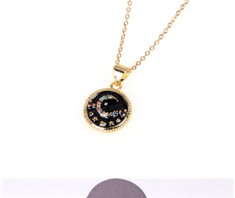 Fashion Black Round Moon Alloy Necklace With Dripping Oil And Diamonds,Necklaces