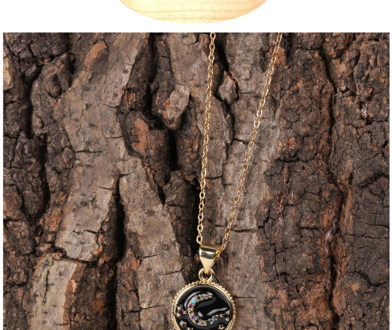 Fashion Black Round Moon Alloy Necklace With Dripping Oil And Diamonds,Necklaces