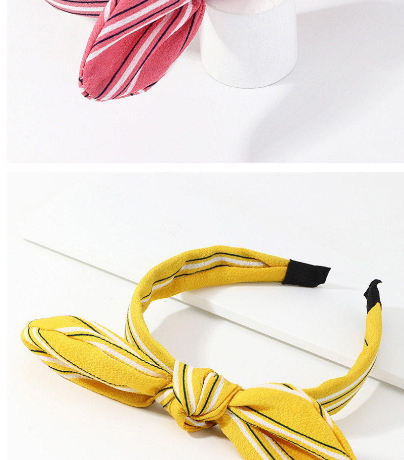 Fashion Yellow Striped Contrast Color Knotted Rabbit Ear Headband,Head Band