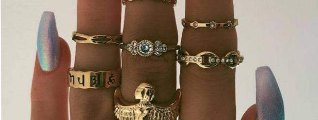 Fashion Golden 7-piece Angel Letter Geometric Diamond Ring,Fashion Rings