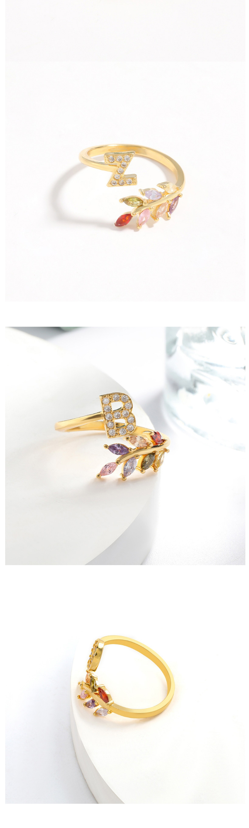 Fashion H Gold Flower Copper Micro-set Zircon English Alphabet Ring,Rings