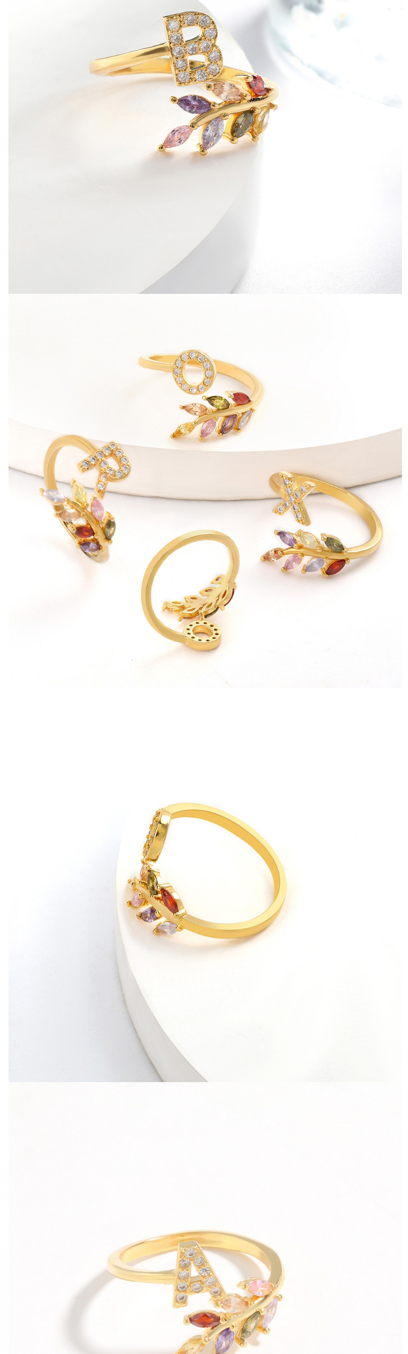 Fashion R Gold Flower Copper Micro-set Zircon English Alphabet Ring,Rings
