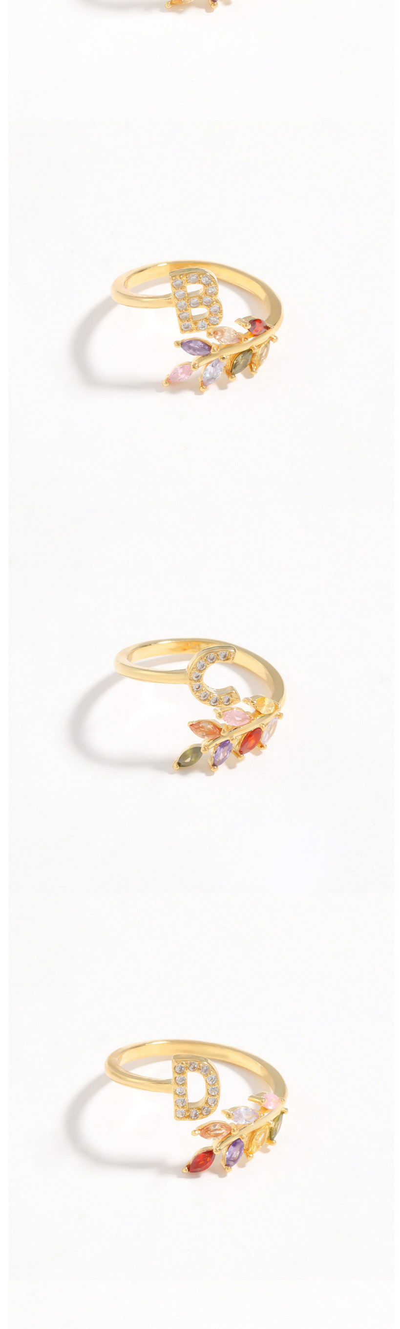 Fashion L Gold Flower Copper Micro-set Zircon English Alphabet Ring,Rings