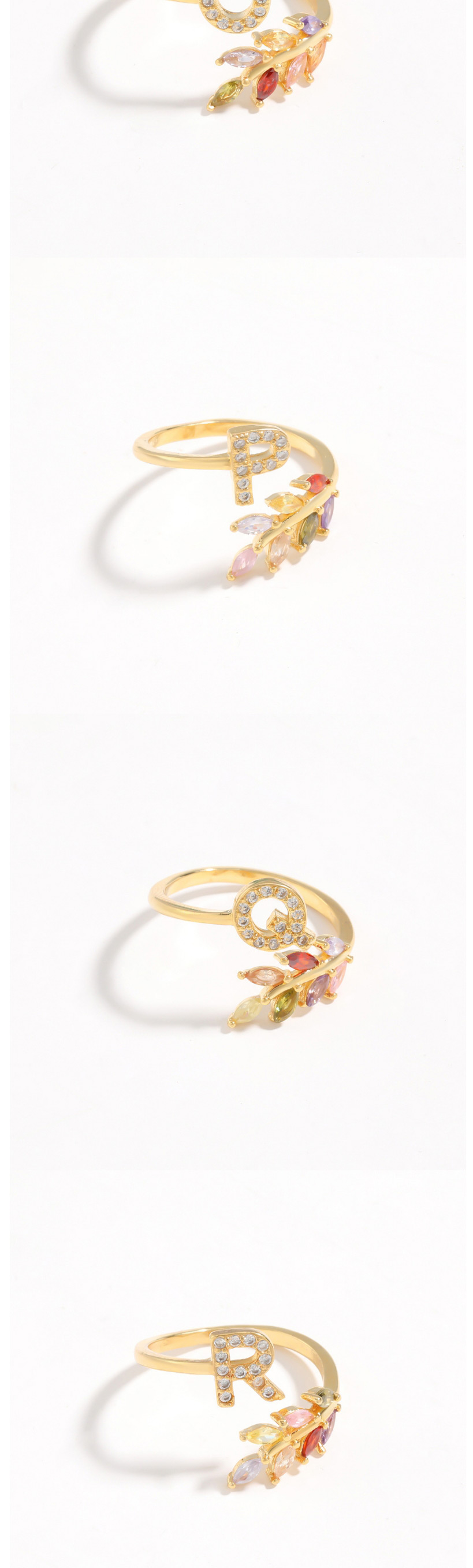 Fashion J Gold Flower Copper Micro-set Zircon English Alphabet Ring,Rings