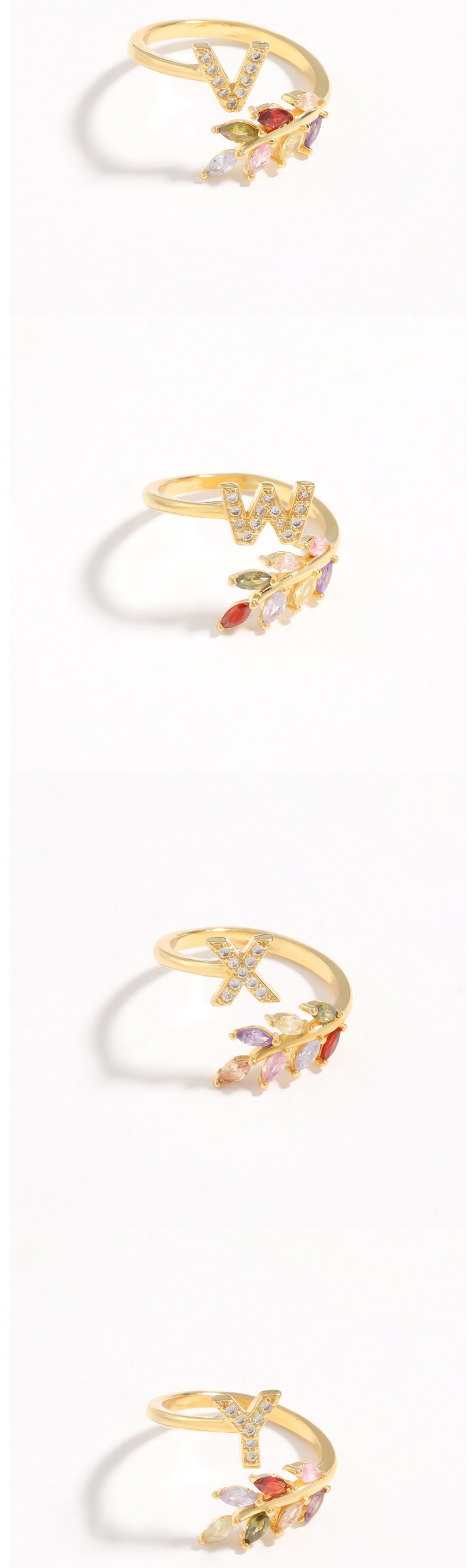 Fashion M Gold Flower Copper Micro-set Zircon English Alphabet Ring,Rings