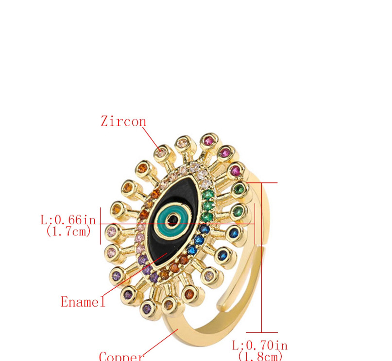 Fashion Black Dripping Eyes Copper Micro-set Color Zircon Open Ring,Rings