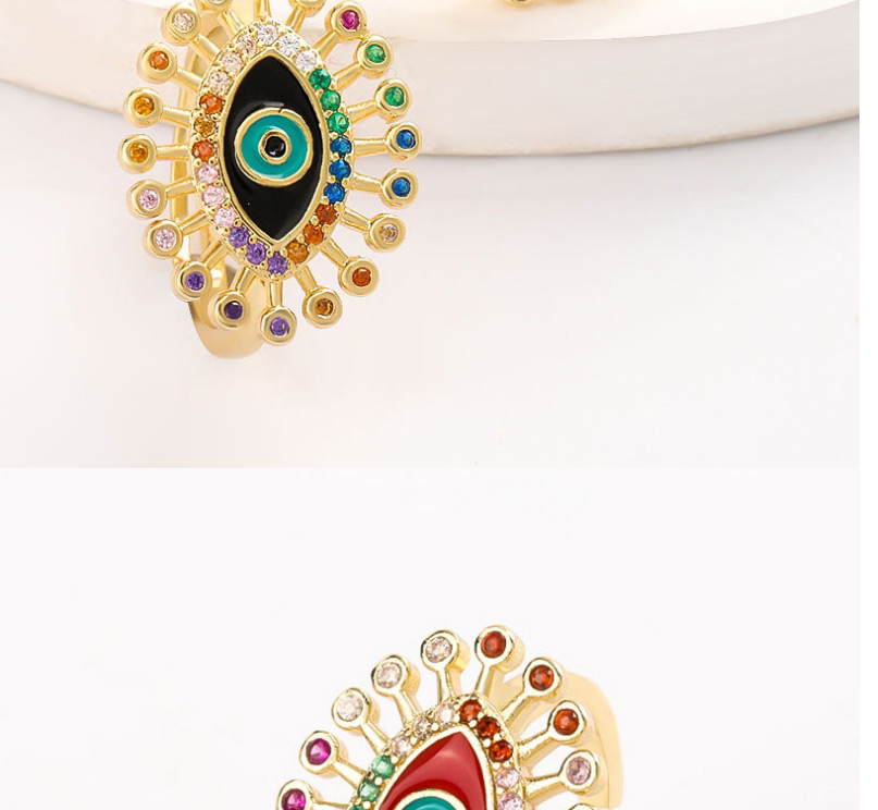 Fashion Red Dripping Eyes Copper Micro-set Color Zircon Open Ring,Rings