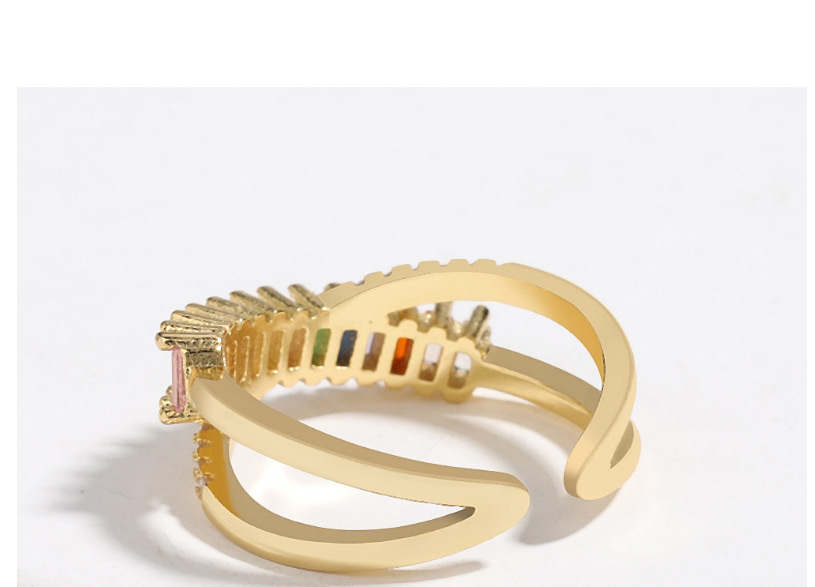 Fashion Golden Geometric Cross Copper Micro-set Color Zircon Open Ring,Rings