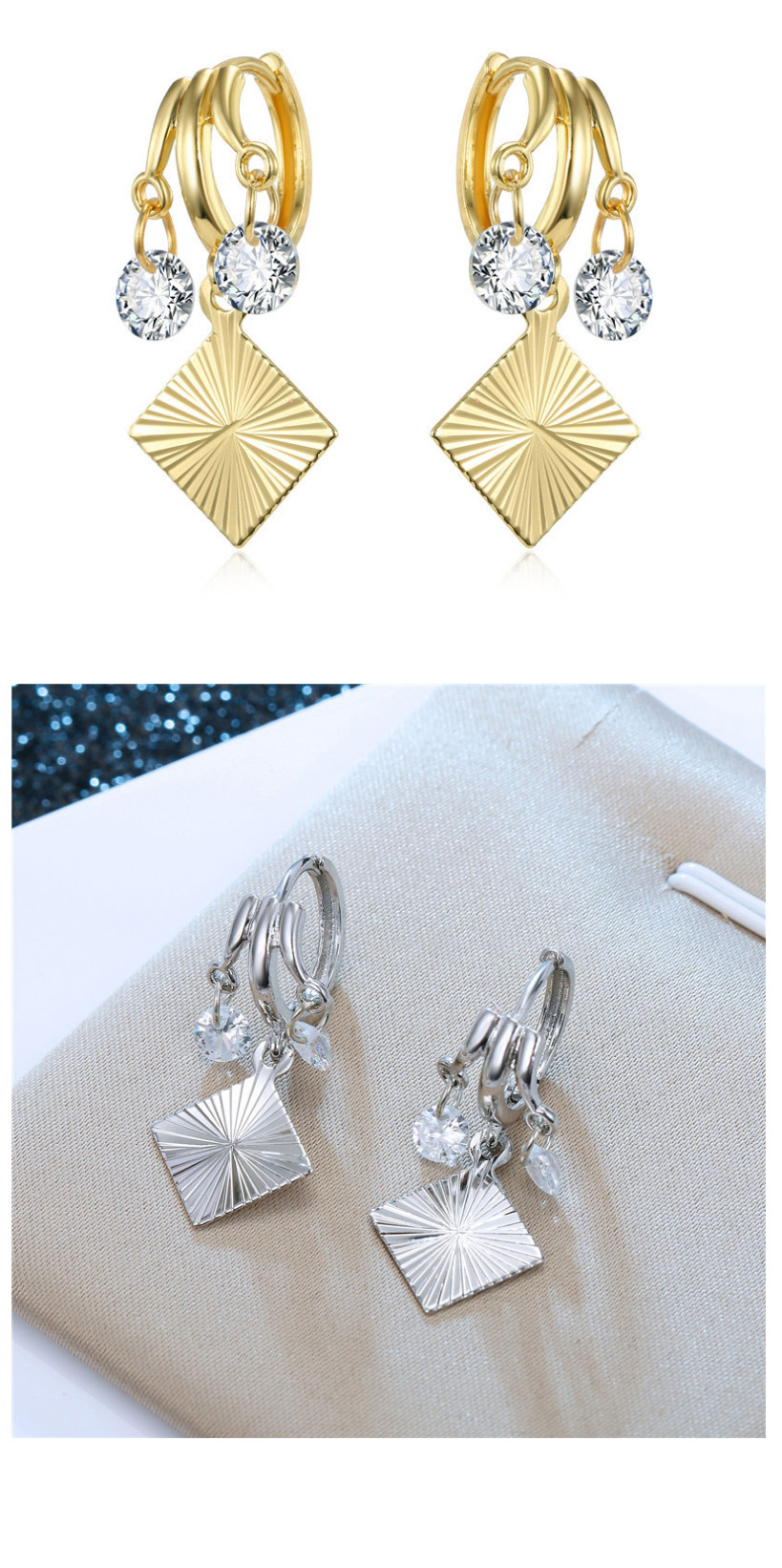 Fashion Silver Solid Triangle Zircon Star Sequin Eye Earrings,Earrings