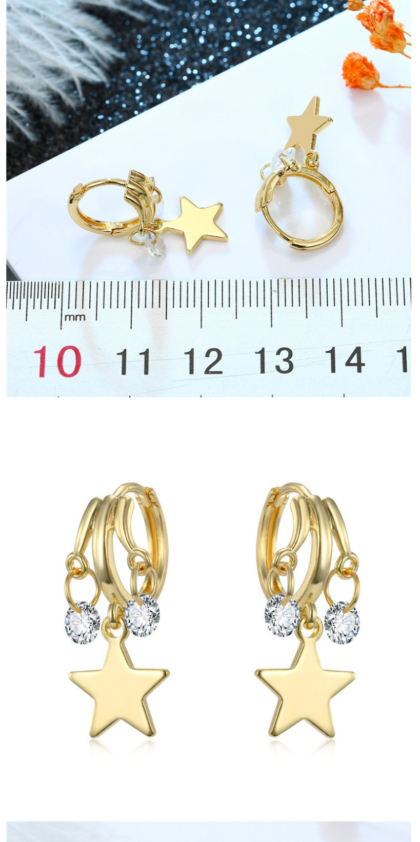 Fashion Golden Moon Zircon Star Sequin Eye Earrings,Earrings